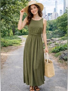 NWT green maxi dress versatile sleeveless soft flowy comfortable preppy dress xs